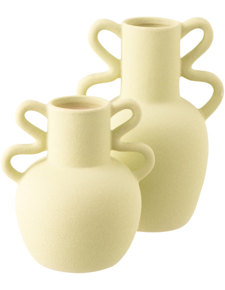 Vase design avec anses Amphore H 28 cm Grès Vert menthe Loopéra 