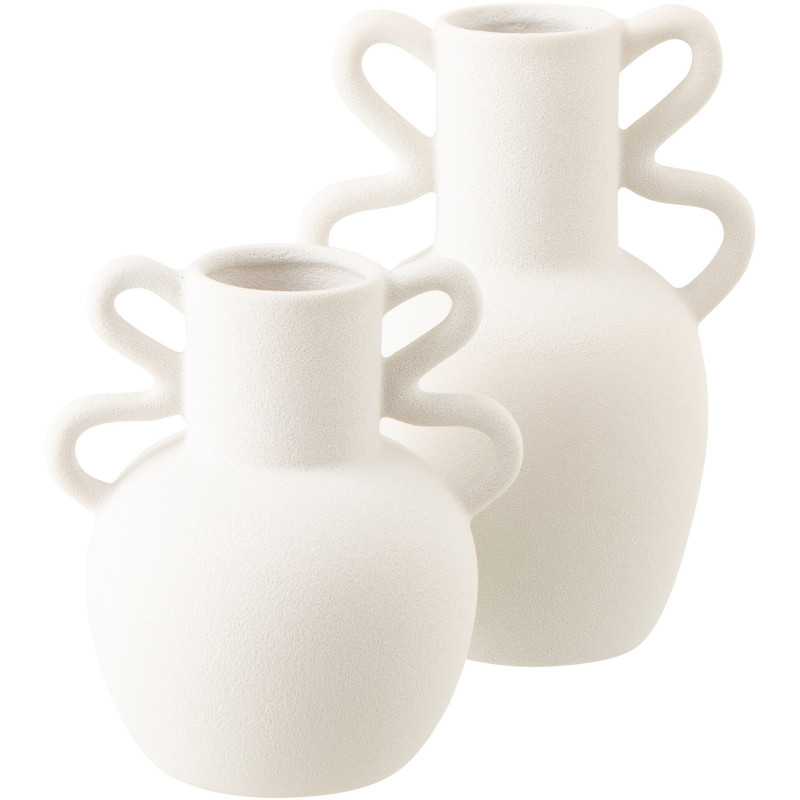 Vase design avec anses Amphore H 28 cm Grès Blanc Loopéra 
