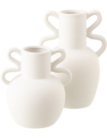 Vase design avec anses Amphore H 28 cm Grès Blanc Loopéra 