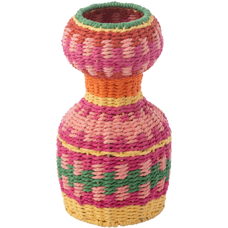 Vase déco original bohème tropical H 30 cm Papier Rose fuchsia Tressé Métal Palmarosa 