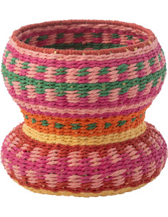 Vase déco original bohème tropical H 23 cm Papier Rose fuchsia Tressé Métal Palmarosa 