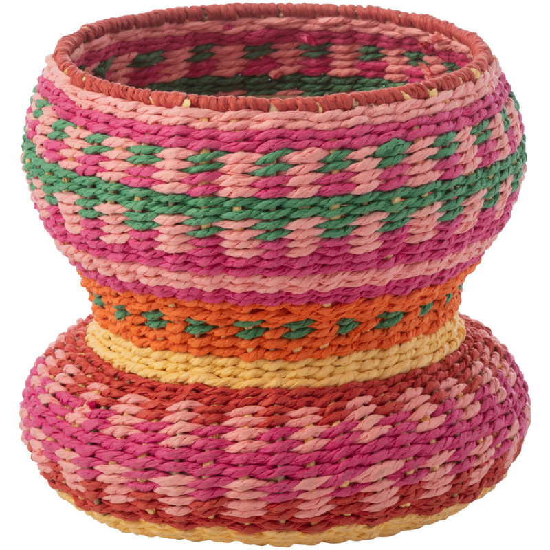 Vase déco original bohème tropical H 23 cm Papier Rose fuchsia Tressé Métal Palmarosa 