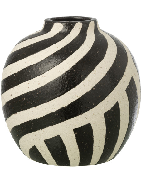 Vase Boule H 23 cm Grès Noir Blanc cassé Motif rayures Striorino 