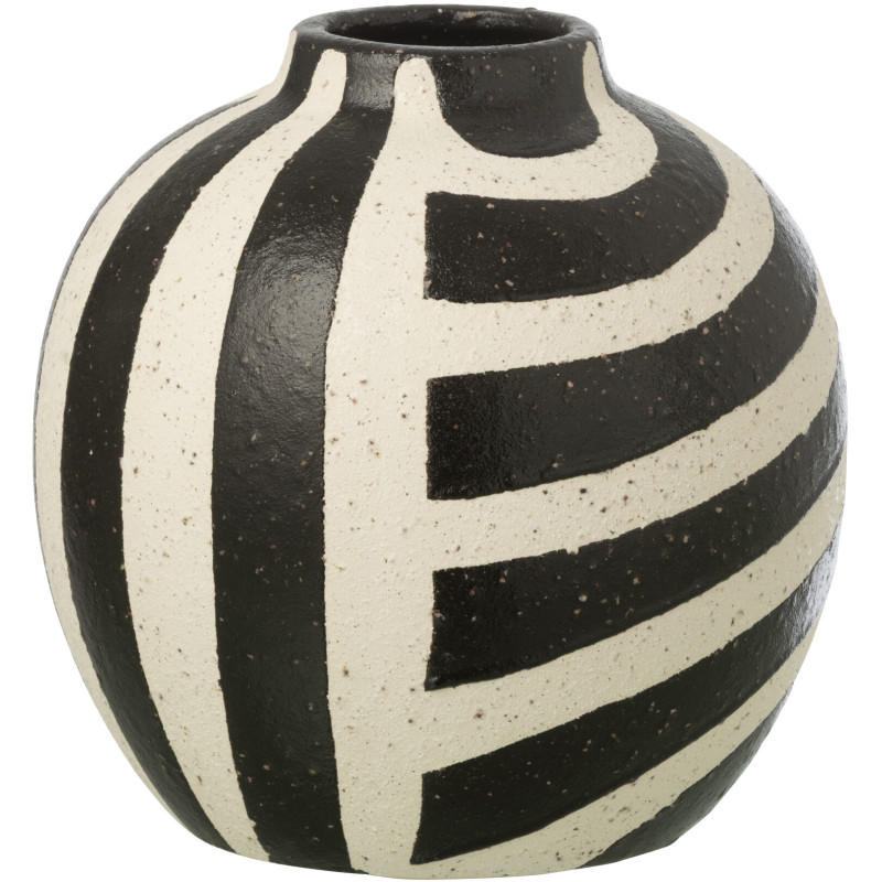 Vase Boule H 23 cm Grès Noir Blanc cassé Motif rayures Striorino 