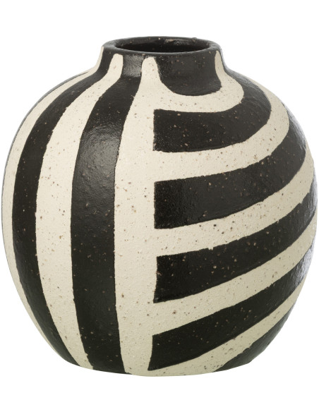 Vase Boule H 23 cm Grès Noir Blanc cassé Motif rayures Striorino 