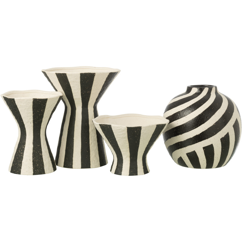 Vase Boule H 23 cm Grès Noir Blanc cassé Motif rayures Striorino 