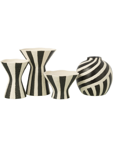 Vase Boule H 23 cm Grès Noir Blanc cassé Motif rayures Striorino 