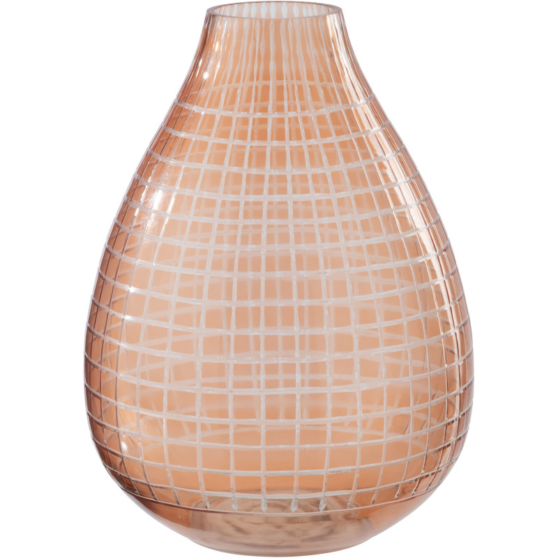 Vase bohème chic Ovale H 32 cm Verre Orange Motif carreaux Ambrazia 