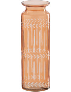 Vase bohème chic Cylindrique H 30 cm Verre Orange Motif végétal Ambrazia 