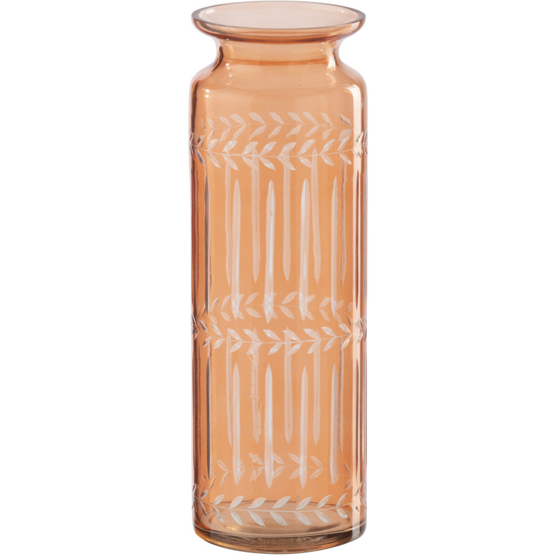 Vase bohème chic Cylindrique H 30 cm Verre Orange Motif végétal Ambrazia 