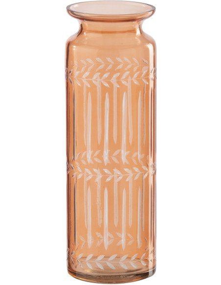 Vase bohème chic Cylindrique H 30 cm Verre Orange Motif végétal Ambrazia 