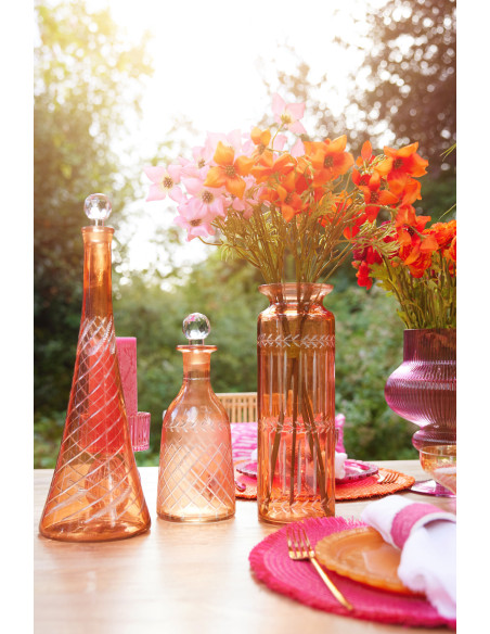 Vase bohème chic Cylindrique H 30 cm Verre Orange Motif végétal Ambrazia 