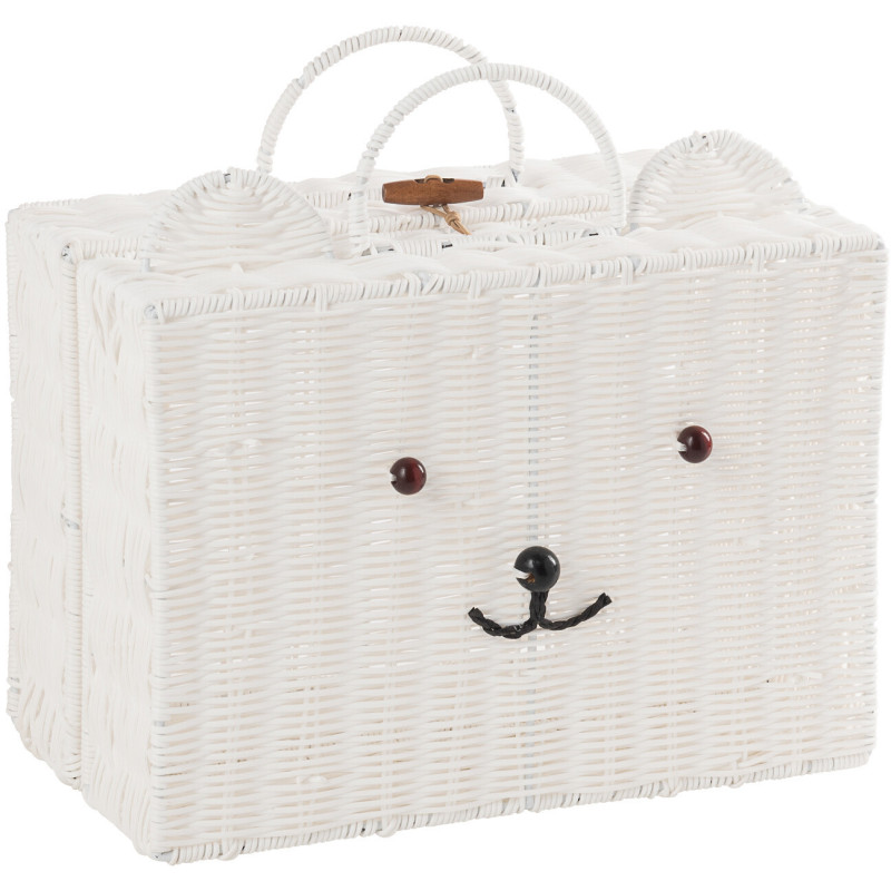 Valise de rangement déco Ourson 35 cm Rotin synthétique Blanc Tressé Callisto 