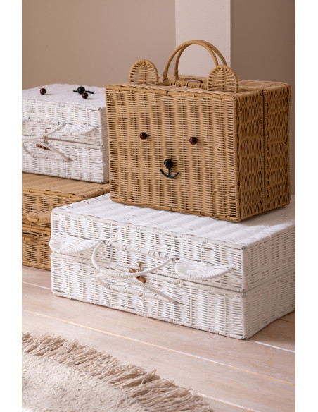 Valise de rangement déco Ourson 35 cm Rotin synthétique Blanc Tressé Callisto 