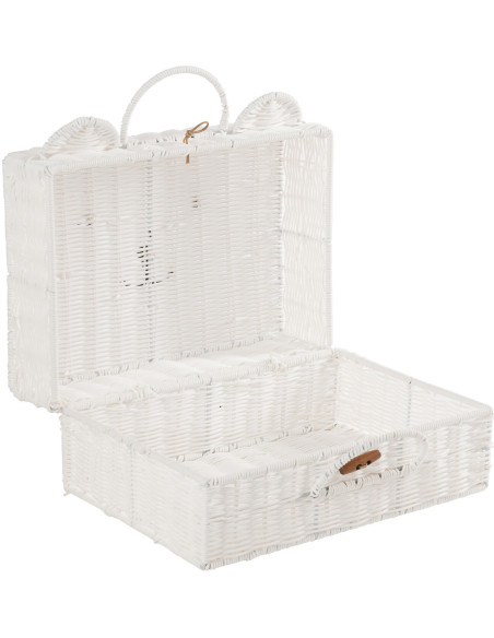 Valise de rangement déco Ourson 35 cm Rotin synthétique Blanc Tressé Callisto 