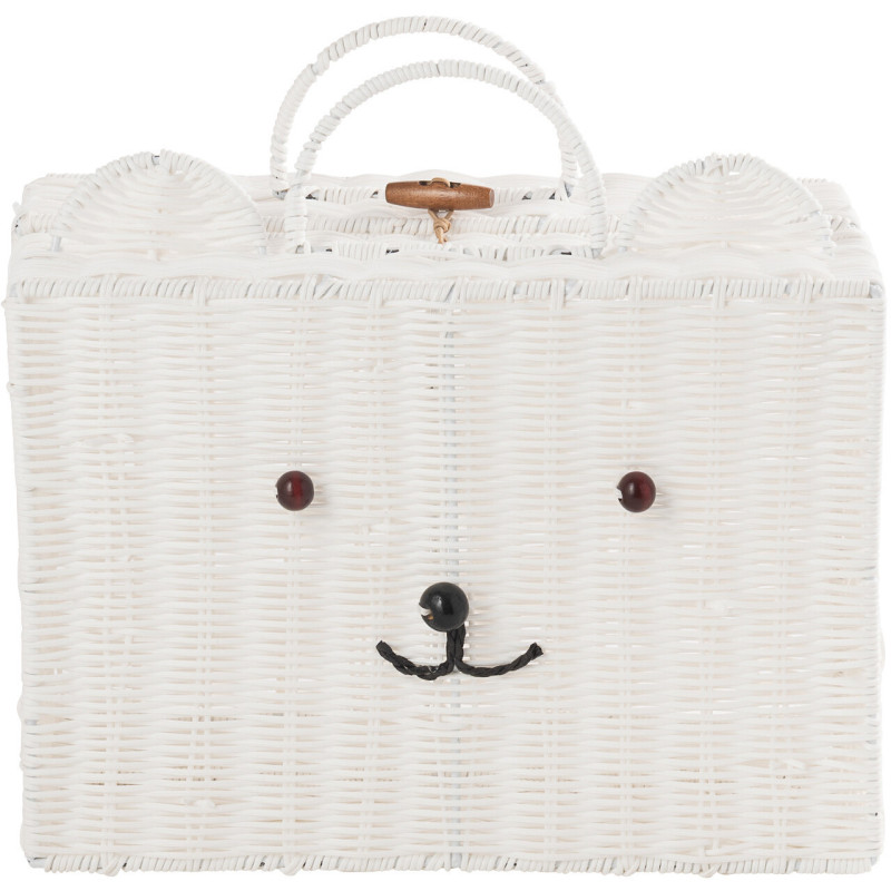 Valise de rangement déco Ourson 35 cm Rotin synthétique Blanc Tressé Callisto 