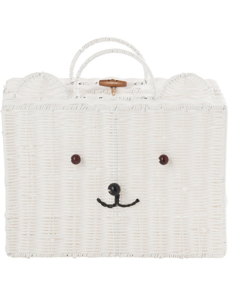 Valise de rangement déco Ourson 35 cm Rotin synthétique Blanc Tressé Callisto 