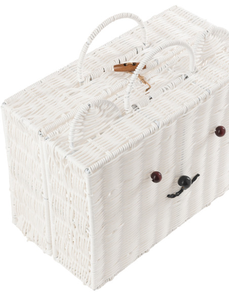 Valise de rangement déco Ourson 35 cm Rotin synthétique Blanc Tressé Callisto 