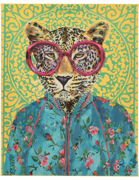 Toile murale peinte pop art Léopard 40x50 Leopika 