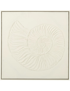 Toile murale peinte Coquillage Cadre bois blanc Spirani 