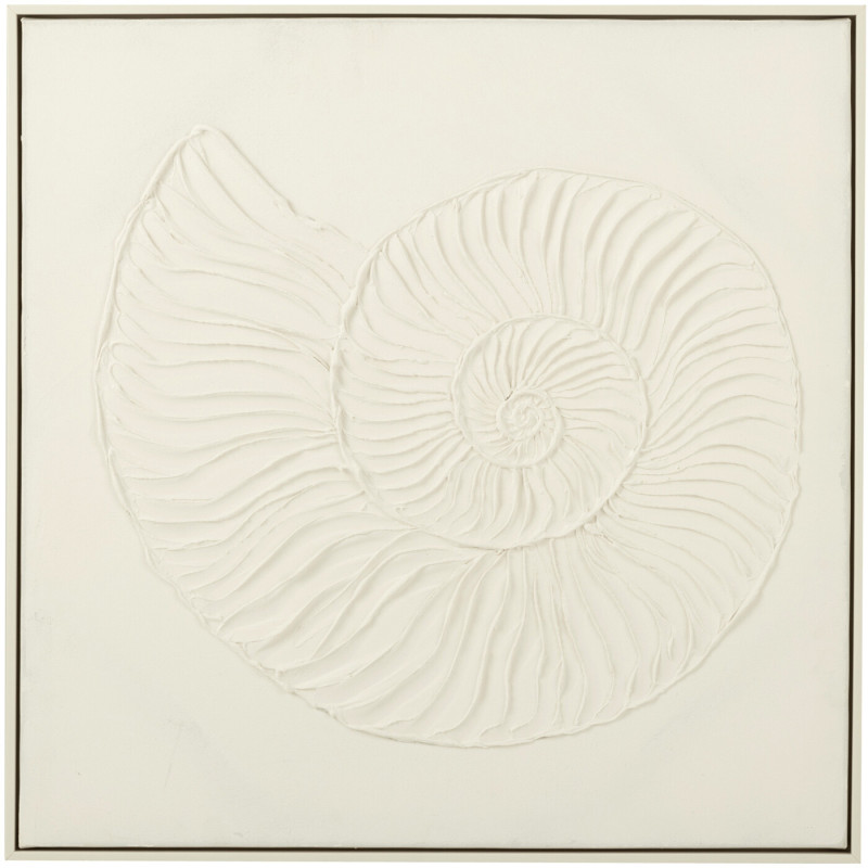 Toile murale peinte Coquillage Cadre bois blanc Spirani 