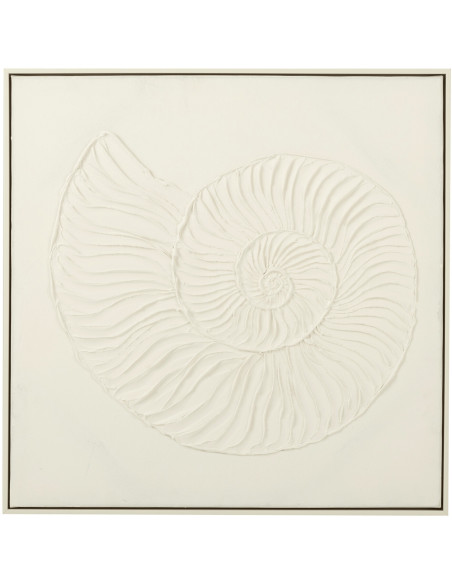 Toile murale peinte Coquillage Cadre bois blanc Spirani 