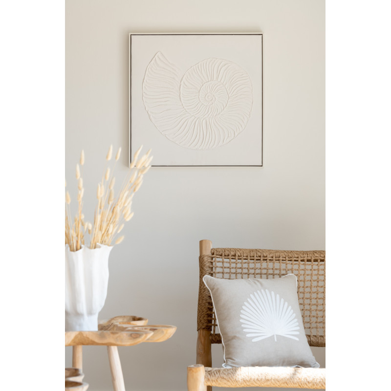 Toile murale peinte Coquillage Cadre bois blanc Spirani 