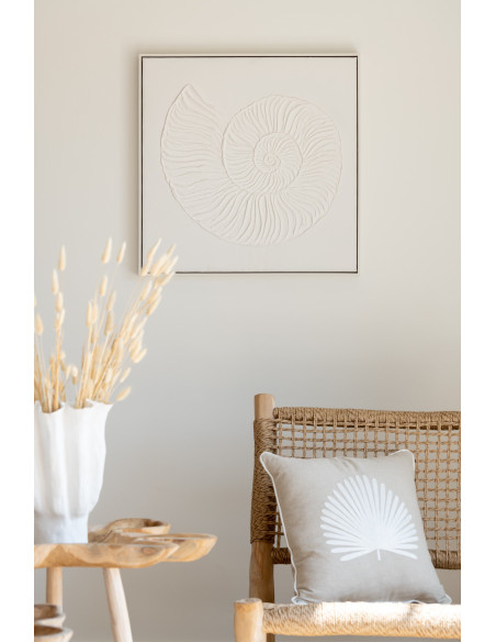 Toile murale peinte Coquillage Cadre bois blanc Spirani 