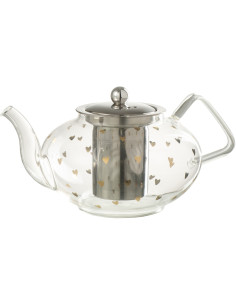 Théière romantique chic 900 ml Verre Transparent Motif coeurs Doré Amorissia 