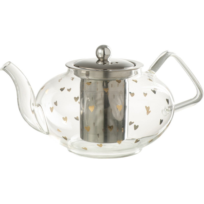 Théière romantique chic 900 ml Verre Transparent Motif coeurs Doré Amorissia 