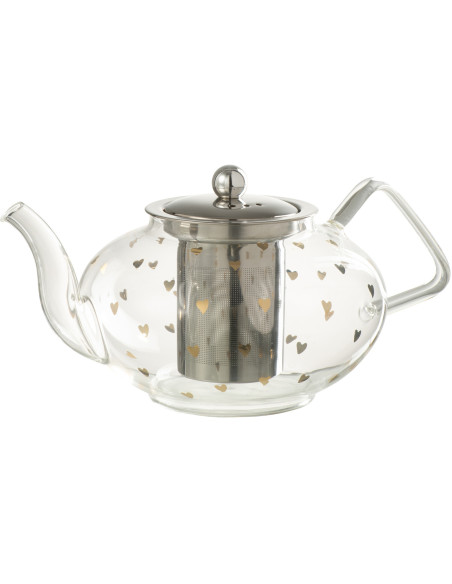 Théière romantique chic 900 ml Verre Transparent Motif coeurs Doré Amorissia 