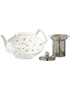 Théière romantique chic 900 ml Verre Transparent Motif coeurs Doré Amorissia 