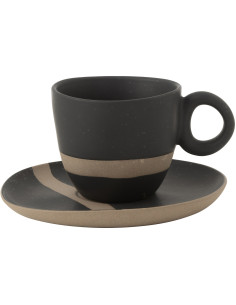 Tasse avec sous-tasse japandi chic 274 ml Céramique Noir Taupe Kuroki 