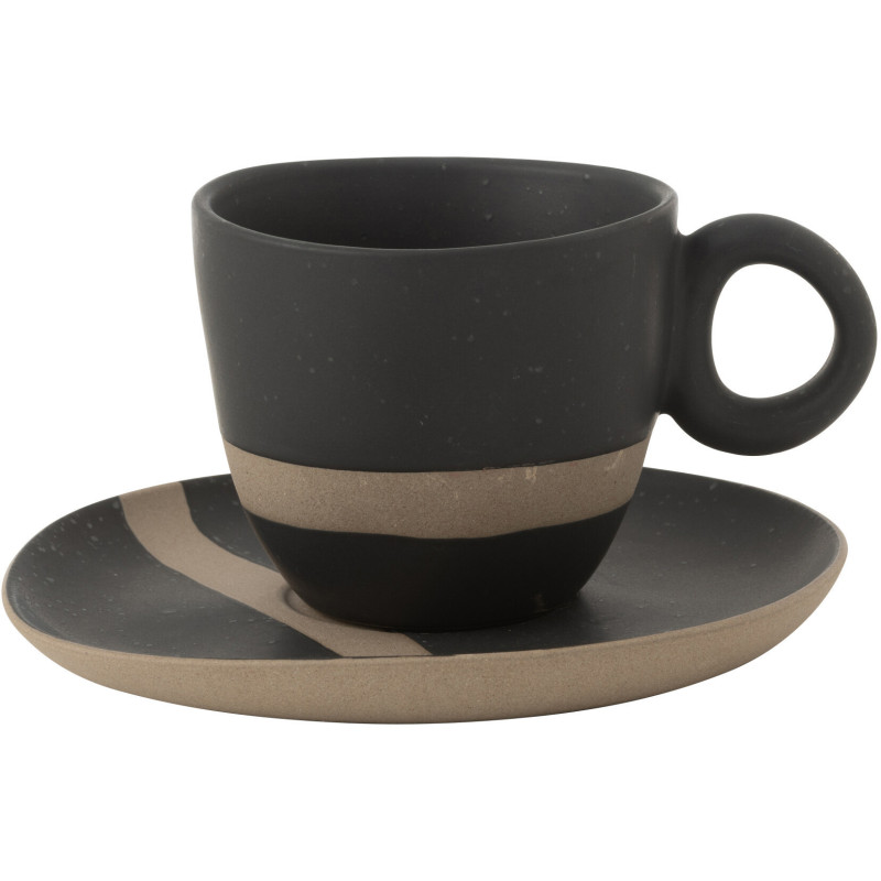 Tasse avec sous-tasse japandi chic 274 ml Céramique Noir Taupe Kuroki 