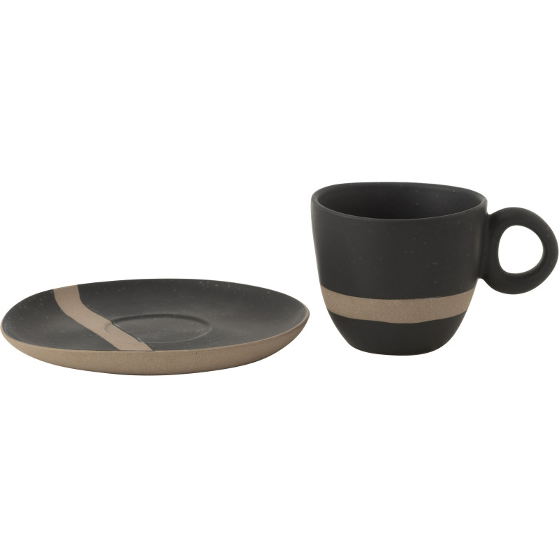 Tasse avec sous-tasse japandi chic 274 ml Céramique Noir Taupe Kuroki 