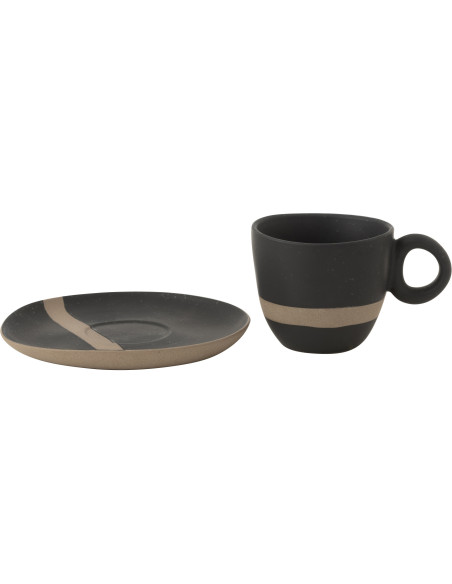 Tasse avec sous-tasse japandi chic 274 ml Céramique Noir Taupe Kuroki 