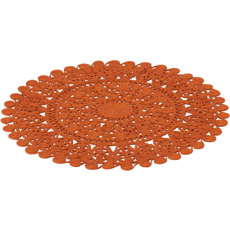 Tapis style méditerrannéen Rond 80x80 Jute Orange foncé Tressé Aurylina 