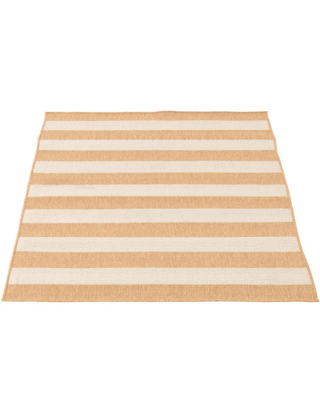 Tapis extérieur style bord de mer Rectangulaire 120x170 Polypropylène Beige Blanc Motif lignes Sablea 