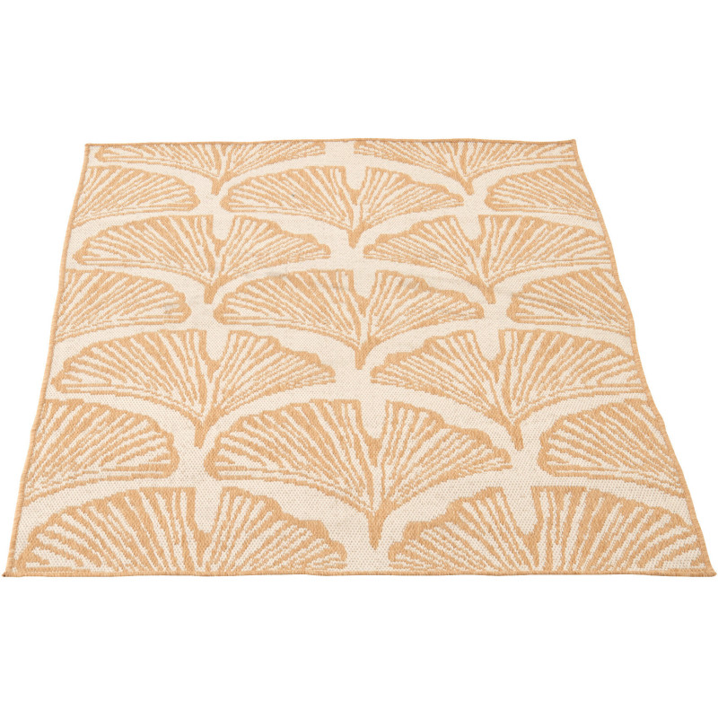 Tapis extérieur style bord de mer Rectangulaire 120x170 Polypropylène Beige Blanc Motif feuilles tropicales Sablea 