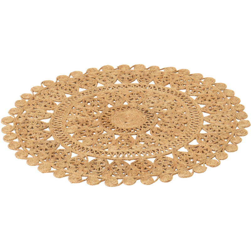 Tapis bohème chic Rond 80x80 Jute Naturel Tressé Ravanya 