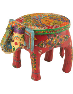 Table d'appoint indienne Éléphant Bois de manguier Multicolore Delhi 