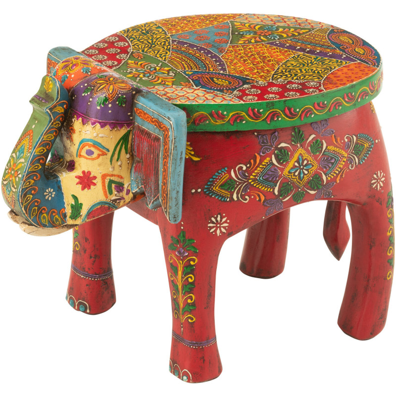 Table d'appoint indienne Éléphant Bois de manguier Multicolore Delhi 