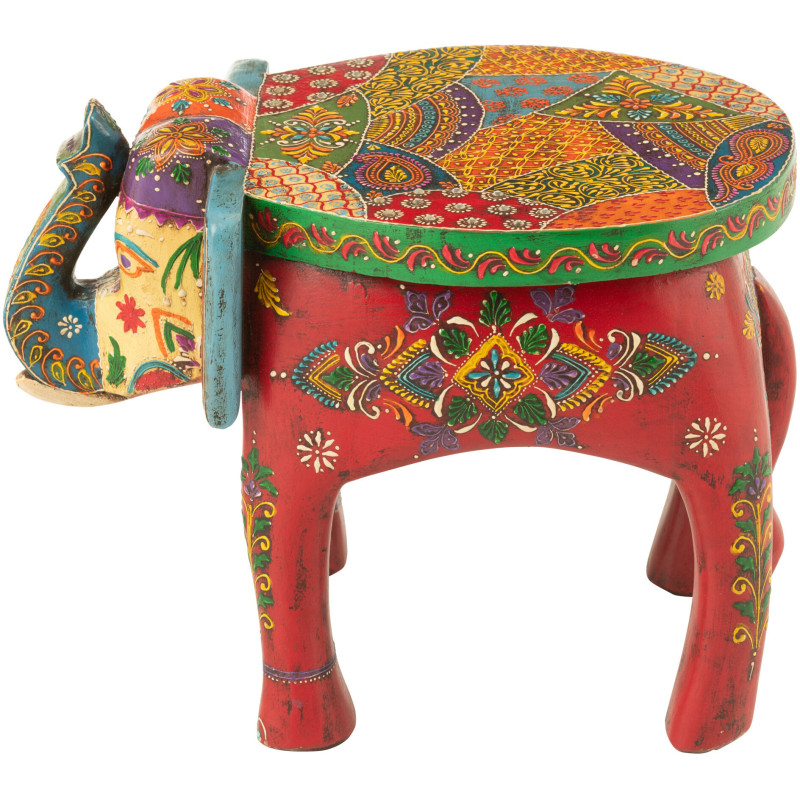 Table d'appoint indienne Éléphant Bois de manguier Multicolore Delhi 