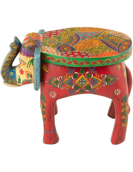 Table d'appoint indienne Éléphant Bois de manguier Multicolore Delhi 