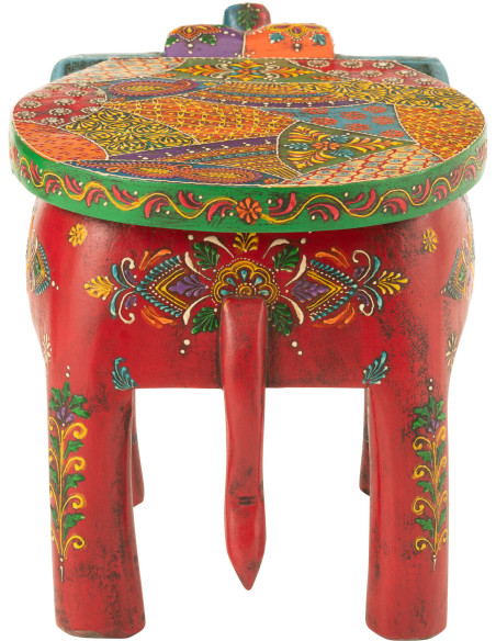 Table d'appoint indienne Éléphant Bois de manguier Multicolore Delhi 