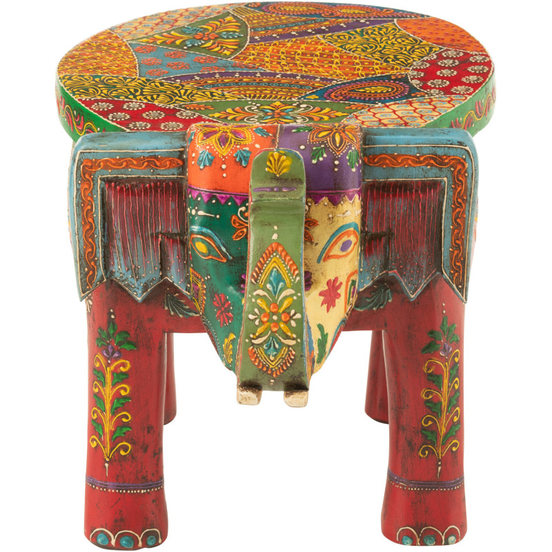 Table d'appoint indienne Éléphant Bois de manguier Multicolore Delhi 
