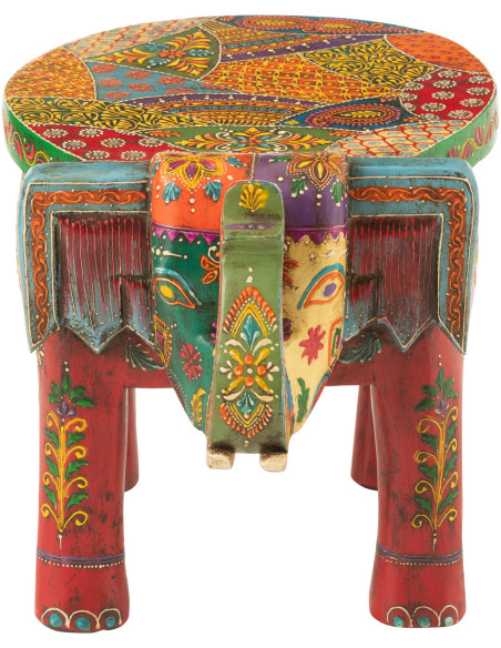 Table d'appoint indienne Éléphant Bois de manguier Multicolore Delhi 