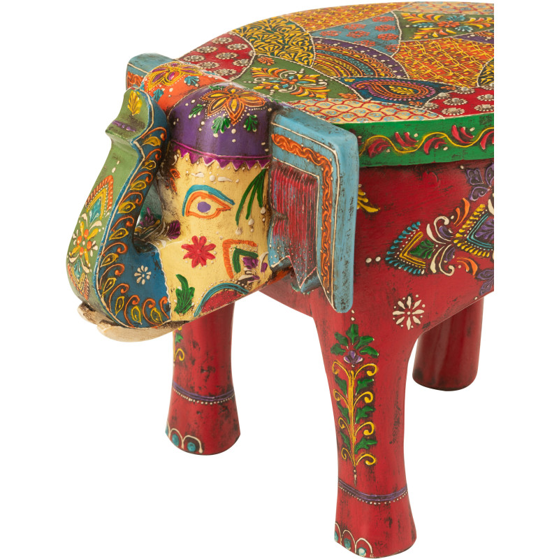 Table d'appoint indienne Éléphant Bois de manguier Multicolore Delhi 
