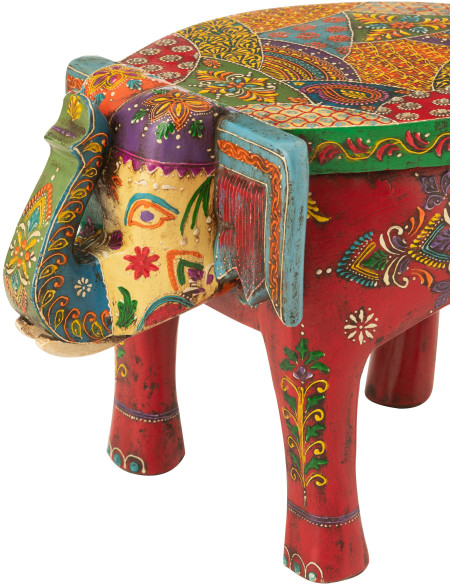 Table d'appoint indienne Éléphant Bois de manguier Multicolore Delhi 