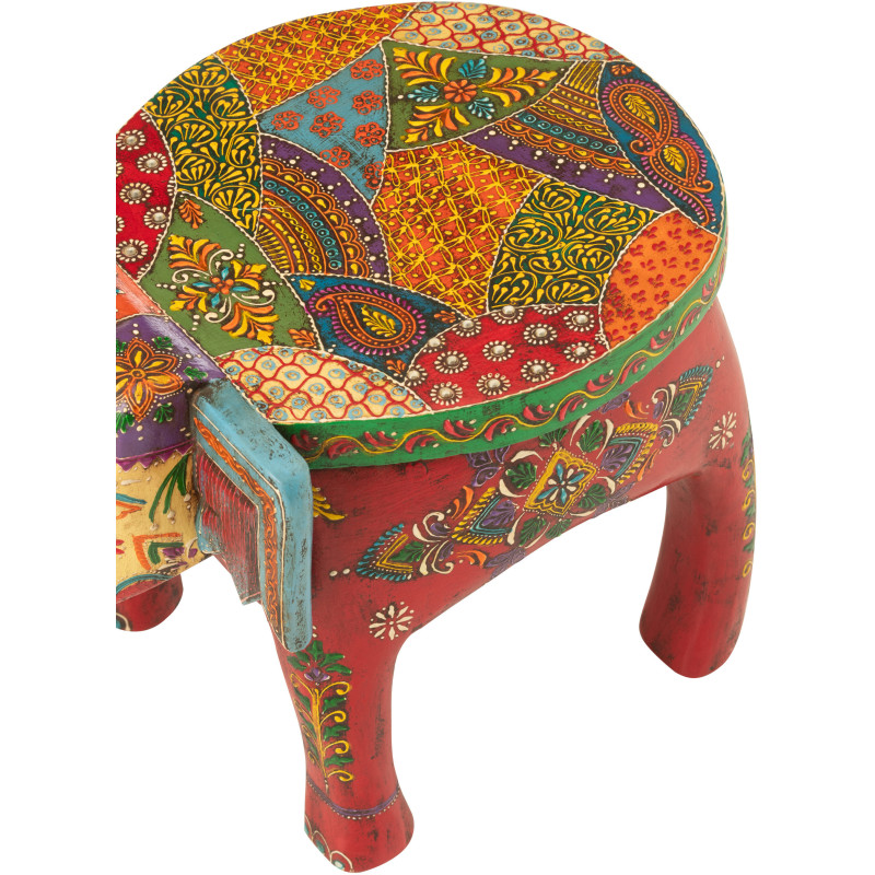Table d'appoint indienne Éléphant Bois de manguier Multicolore Delhi 